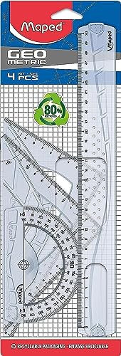 Maped 242767 Kit Righello con Squadre e Goniometro, 4 Pezzi, Multicolore
