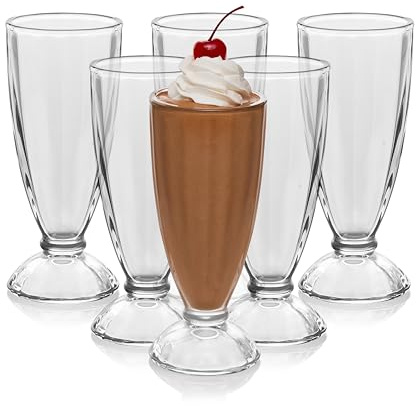 Libbey Fountain Shoppe Milkshake Glasses Set of 6 - Classic Old Fashioned Rootbeer Float Glasses - Glass Ice Cream Cups for Sundaes, Smoothies