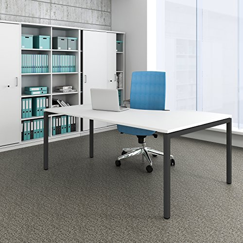 Weber Büroleben GmbH Winkelschreibtisch Links NOVA 180 x 120 cm in Weiß Computertisch Eckschreibtisch, Gestellfarbe:Anthrazit