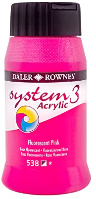 Daler-Rowney System3 Acrylic Paint, Plastic Pot, 16.91oz - 500 ml, Fluorescent Pink