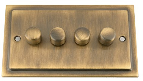 Mains LED Light Dimmer Switch 250W 4 Gang - Victorian Antique Brass - Push On/Off 2 Way