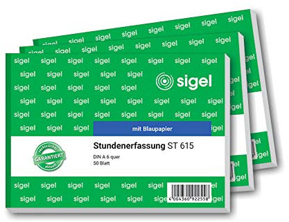 SIGEL ST615 Stundenerfassungen A6 quer, 50 Blatt, mit Blaupapier, 3-er Pack