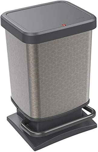 Rotho Paso Mülleimer 20l mit Pedal und Deckel, Kunststoff (PP) BPA-frei, silberhexagon, 20l (29.3 x 26.6 x 45.7 cm)