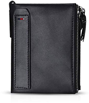 FANDARE Portafoglio Uomo protezione anti-RFID Donna Portafogli Pelle, Portafoglio Pieghevole, con porta carte di credito, portamonete porta tessere Nero