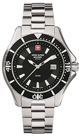 Swiss Alpine Military 7040 - Reloj de Pulsera analógico para Hombre, Cuarzo, Acero Inoxidable, Acero/Negro/Negro - 1137sam, Pulsera