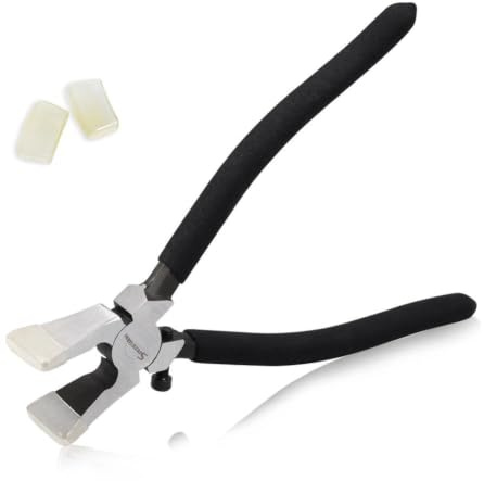 SPEEDWOX Glass Running Pliers With Curved Jaws & Adjustable Screw | With 2 Pair of Rubber Tips, Professional Glass Breaking Tool for Stained Work, Key Fob Hardware Install, Mosaics - Black
