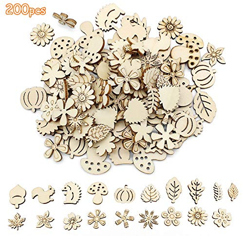 Dylan-EU 200 Stück Kleine Holzformen Holzscheiben Holzblumen Dekoration Deko zum Basteln Verzierungen für DIY Handwerk Streudeko Tischdeko Weihnachtsdeko Scrapbooking Verzierungen