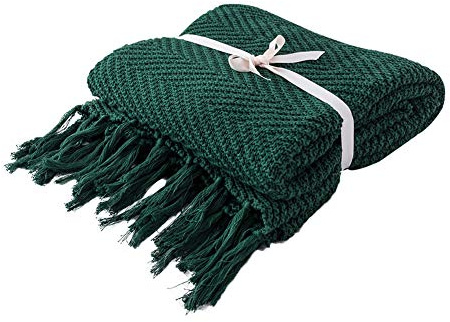 SIPEIEN Decke Werfen Strickdecke für Couch Sofa Bett gemütlich Baumwolle Sofa-Strickdecken Gemütliche Decke Schwer Decke werfen Dunkelgrün 130cmx170cm