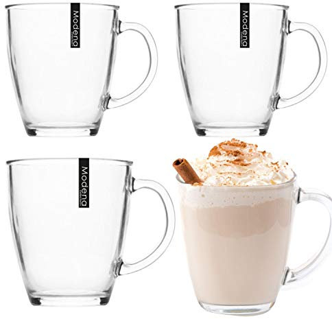 YöL Glass Mug Transparent Latte Glass Toughened Tea Hot Chocolate Coffee 12oz Barista Style Glassess Pack Of 4