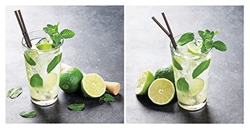 Lot de 2 tableaux en verre - 30 x 30 cm - Décoration murale pour cocktail - Mojito - Citron vert