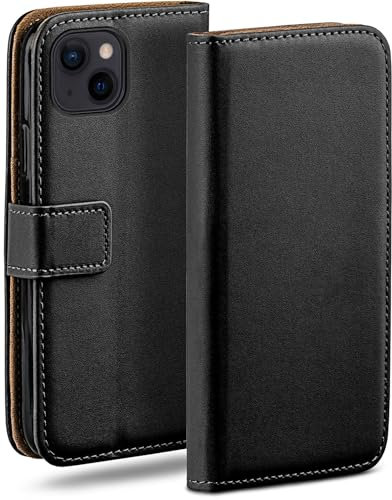 moex Book Case für iPhone 13/13 Pro Handyhülle mit Kartenfach, Hülle klappbar 360 Grad Schutzhülle, Klapphülle Flip Case Cover, PU Leder Handytasche Lederhülle, Schwarz