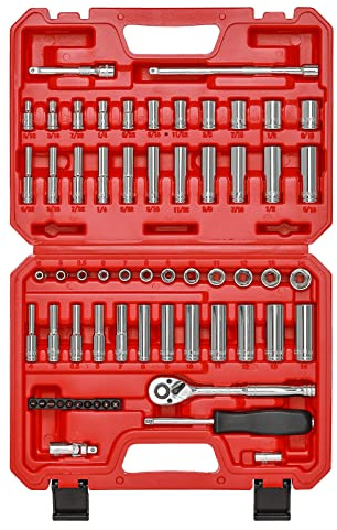 Mayouko 62 Pieces 1/4 Inch Drive Socket Set, SAE/Metric, 1/4 Dr. Socket Set with Ratchet and Adapters, 5/32-Inch - 9/16-Inch, 4mm - 14 mm