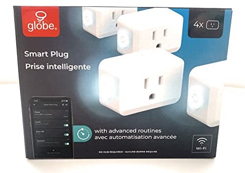 Globe Electric Wi-Fi Smart Plug, No Hub Required, Voice Activated, 4 Grounded Outlet, (4-Pack, 15A) 50207, White