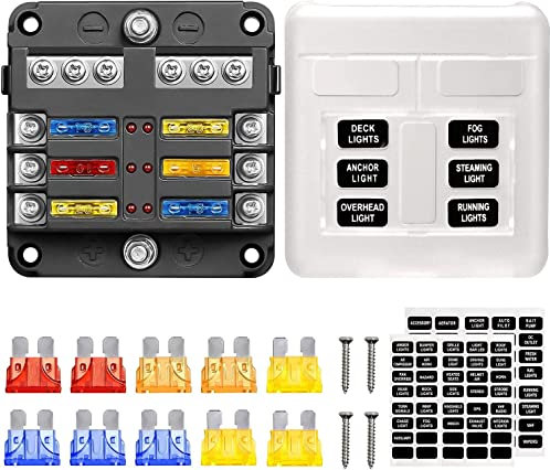 Greluma Blocco fusibili a lama a 6 vie, portafusibili impermeabile 12V, scatola fusibili bus negativi a 6 circuiti con indicatore LED per autoveicoli camion barche marine camper furgoni