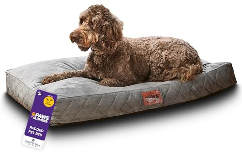 Slumberdown Luxury Padded Large Dog Bed (70 * 100 * 20cm) - Supportive, Cushioned & Washable Crate Mattress for Puppies, Dogs & Cats | Orthopedic, UK-Made, Non-Slip Base, Grey