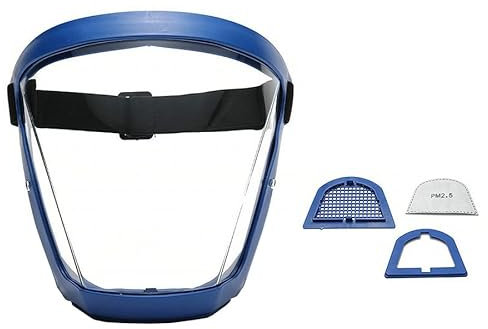 Transparente Vollgesichtsschutzbrille Fahrradhelm Schutzbrille Augenschutz Maske Schutzhülle Winddicht Anti-Beschlag Gesichtsmaske (Blau + 2 Filter)