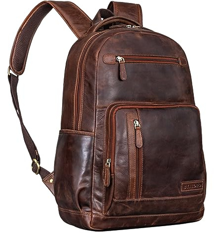 STILORD Hubertus Lederrucksack Damen und Herren Vintage Laptop-Rucksack 15,6 Zoll Schulrucksack Leder Daypacks Lehrertasche Retro Farbe:Zamora - braun