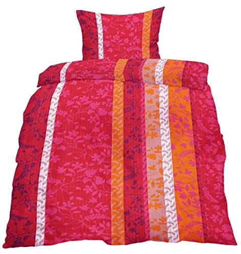 KH-Haushaltshandel Baumwoll Seersucker Bettwäsche, 135 x 200 + 80x80cm, rot orange, bügelfrei, 100% Baumwolle(BWSeersStr)
