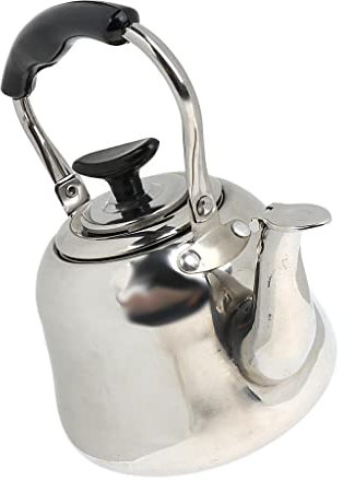 pistro Bouilloire sifflante robuste pour le camping, la cuisine, le thé, le café, l'eau, poignée anti-chaleur, argent, 1 l