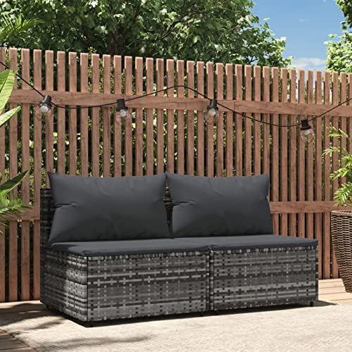 Yolola 2-TLG Rattan gartenmöbel Set Lounge Gartenmöbel Set balkonmöbel Set balkonmöbel Kleiner Lounge gartensofa Rattan loungemöbel terrasse mit Kissen-Grau-2-tlg