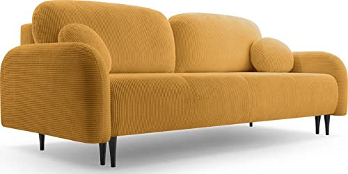 WFL GROUP Sofa mit Bettkasten - Schlafsofa mit Schwarze Holzbeinen - 3-Sitzer Sofa Couch mit Schlaffunktion Bettfunktion Skandinavisch Polstergarnitur - Gelb