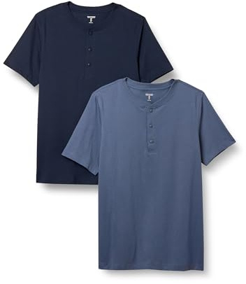 Amazon Essentials Men's Short-Sleeve Cotton Henley T-Shirt, Pack of 2, Navy/Blue, XX-Large