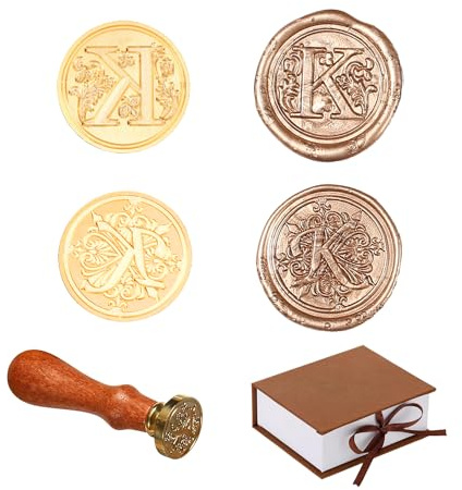 Comealltime 2 Stück Retro Alphabet Siegelwachs Stempel, A~Z Initialen Wachs Stempel mit Holzgriff, Vintage 26 Buchstabe 25mm Abnehmbarer Messingkopf Für Invitations Cards Gift Wrapping Decor(Letter K)