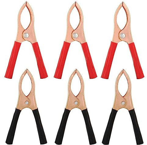 Voarge 6 pinzas de cocodrilo para batería de coche, cobre puro con cubierta aislante, terminales aislados de 30 A, para baterías de coche, cable de arranque (rojo, negro)