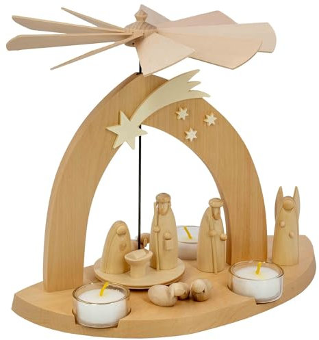 Seiffener Volkskunst Schalling | Weihnachtspyramide Pyramide Erzgebirgspyramide | SE254 | 20x29x23 cm | Christi Geburt mit Hirte 23cm