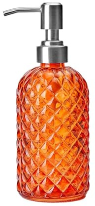 F Fityle Distributeur de Savon à Pompe en Verre avec Pompe en Acier Inoxydable 304, Distributeur de Lavage corporel Durable, Distributeur de Lotion Vide et, Orange