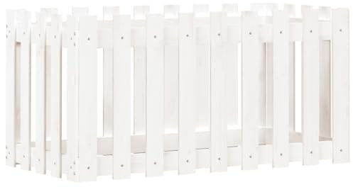Hochbeet aus Holz, Lattenzaun Design Blumenbeet Blumenkasten Pflanzkasten Pflanzbeet Gartenbeet Pflanzkübel für Garten & Balkon, Weiß 100x50x50 cm Massivholz Kiefer