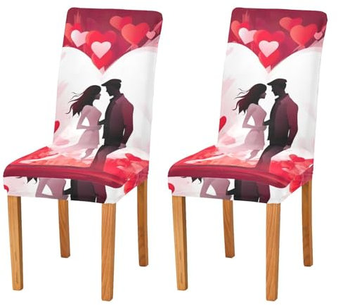 JUMBEAR Coppie coprisedie per San Valentino, per sala da pranzo, 2 pezzi, elasticizzato, rimovibile, lavabile, coprisedia decorativo
