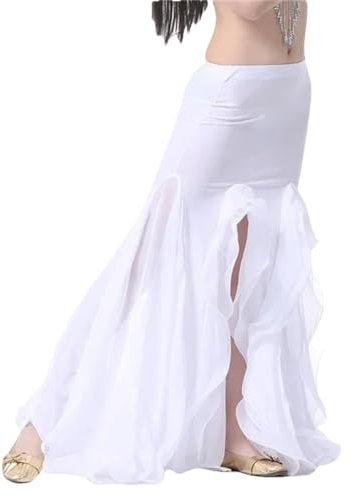 Vsadsau Bauchtanz Kostüm Rock Kristall Baumwolle Doppel Sexy Split Rock Bauchtanz Chiffon Rock, weiß, Einheitsgröße