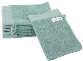 TOM TAILOR Tvättlapp, set om 6, 16 x 21 cm, 100% bomull/frotté, med hängare och etikett med logotyp, färg fladdermus handduk turkos (Fresh Sage)