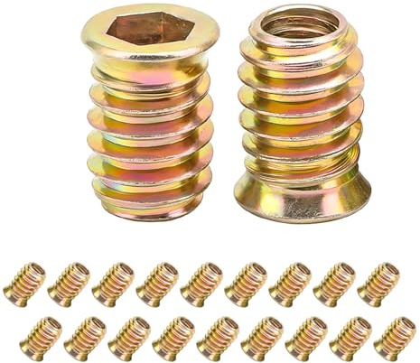 Qrity M6x20mm Insert Fileté Bois, Écrous Meubles Hex, 20 Pièces | Acier Carbone Zingué, Anti-vibration pour Réparation Meubles, Lits & Bricolage