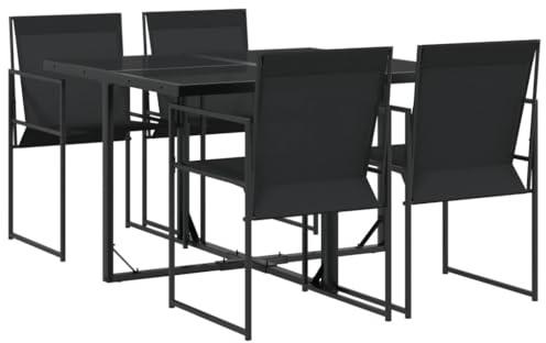 vidaXL Garten Essgruppe 5-TLG., Gartenmöbel Set Tisch 4 Stühle, Sitzgruppe für Garten Terrasse, Gartengarnitur Sitzgarnitur, Schwarz Textilene