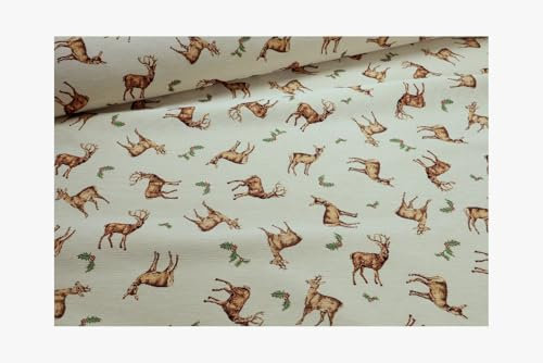 Stoff am Stück Stoff Baumwolle Polyester Polyacryl Gobelin natur Hirsch Reh Rehkitz Dekostoff