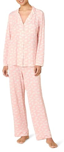 Amazon Essentials x Sofia Grainge Women's Stretch Modal Long-Sleeve and Full-Length Bottom Pajama Set, Pale Pink Polar Bear, Small
