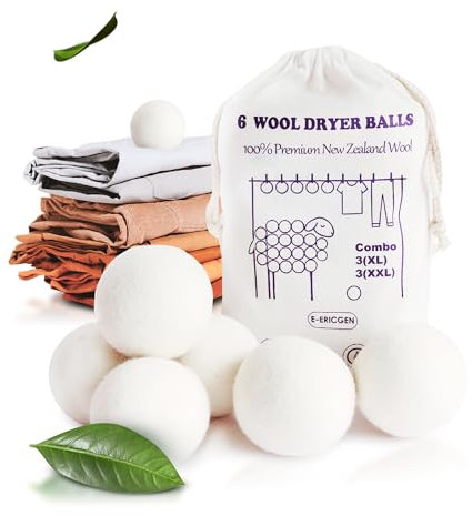 Premium Wool Dryer Balls, 6 Pack, 3 XL and 3 XXL, 100% New Zealand Wool