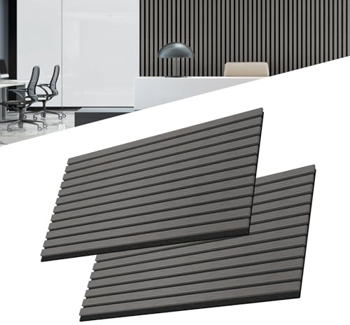 UISEBRT Lot de 2 panneaux acoustiques - Revêtement mural - En bois véritable - Placage en bois véritable - Panneaux acoustiques - Panneaux muraux 3D - Feutre acoustique - 120 x 60 cm - Anthracite