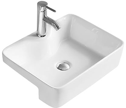 Balterley 480mm Countertop Vessel Bathroom Sink, Semi Recessed Ceramic Soft Square Bowl Bathroom Wash Basin Sink, 1 Tap Hole, Countertop Basin Sinks for Cloakroom - 480 x 370 x 130mm (White)