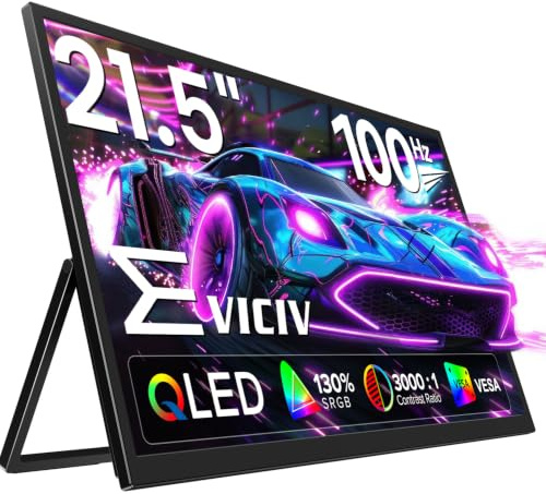 EVICIV Portable Monitor 21,5 Zoll 100Hz GroBer QLED 125% sRGB 2000:1 Tragbarer Bildschirm FHD 1080P IPS Gaming Display USB C HDMI mit VESA & Ständer 90°für Laptop PC Handy PS-4/5 Xbo