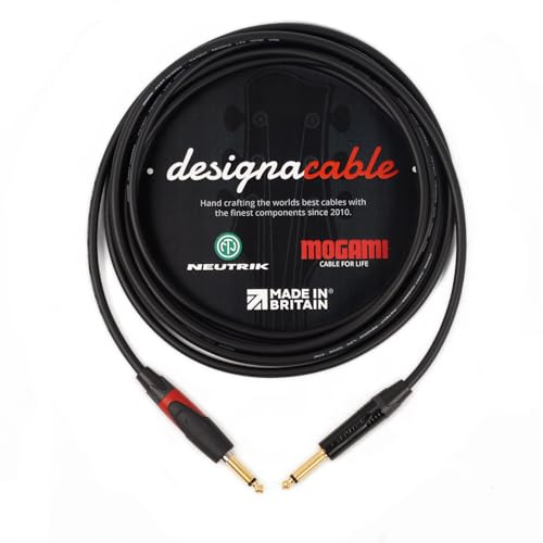 designacable.com 3m - Silent Straight to Straight Black Jack Guitar Cable - Handmade in the UK using Mogami GOLD 2524 Guitar Cable & Neutrik NP2XAU & NP2X-B Jacks.