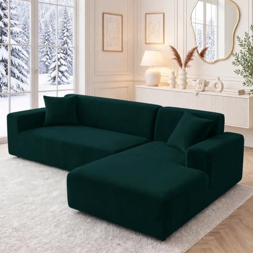 NAKIHOUSE Dicke Samt Sofa Überzug, Sofabezug mit einem Kissenbezug | Superweicher Elastische Rutschfester Couch Überzug für 1/2/3/4 Sitzer（L-förmiges Ecksofa erfordert Zwei),Grün
