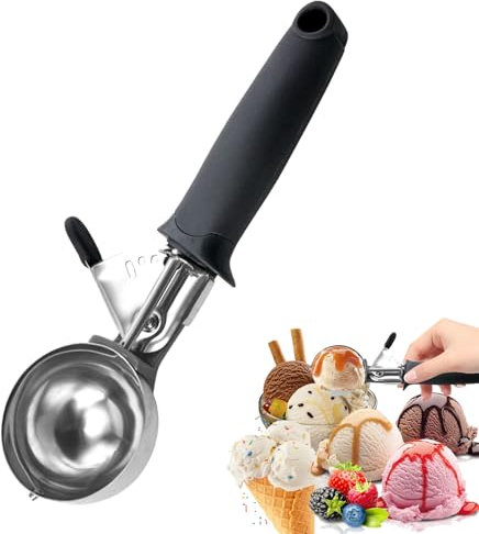 Stainless Steel Ice Cream Scoop with Trigger – Effortless Scooping and Non-Stick Coating for Perfect Servings