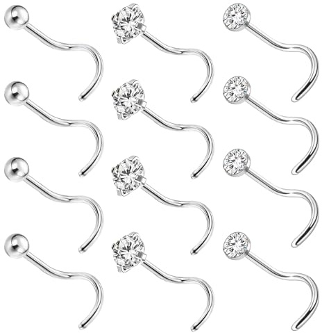 Katslyn Nose Studs 12 PCS Nose Piercing Jewellery Stainless Steel Nose Piercings Nose Studs for Women Nose Stud Hypoallergenic Can Be Used as a Gift