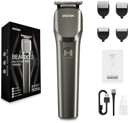 ENCHEN Cortapelos para hombres, recortadora de barba inalámbrica de uso de 90 minutos, maquinilla de afeitar eléctrica recargable tipo C para cara, cuerpo y cabeza, bloqueo de viaje, indicador LED