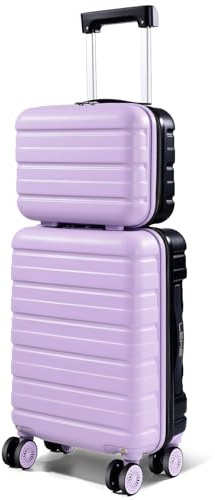 Lekebobor Handgepäck Koffer 2 Teilig für EasyJet 45x36 x20 cm, Reisegepäck Koffer Trolleys Gepäckset Reisekoffer Set mit TSA-Schloss und Abnehmbaren Rollen (16 Zoll) - Lila