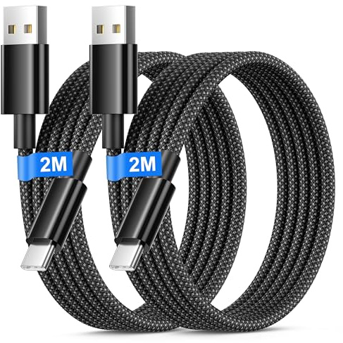 Câble Chargeur USB C 2M Lot de 2, Charge Rapide 60W Câble USB A vers USB C Nylon Tressé Cable USBC pour iPhone 17 16 15 Pro Max, Samsung Galaxy S25 S24 S23 S22 Ultra, Pixel, Switch, iPad, MacBook