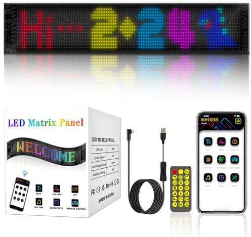 Flexibler LED Anzeigetafel LED Namensschild Programmierbar, Bluetooth Smart App Led RGB Panel für Spielzimmer, Party, Werbetafel, Auto, LKW, Bar, Geschenk (59.5 x 12cm)